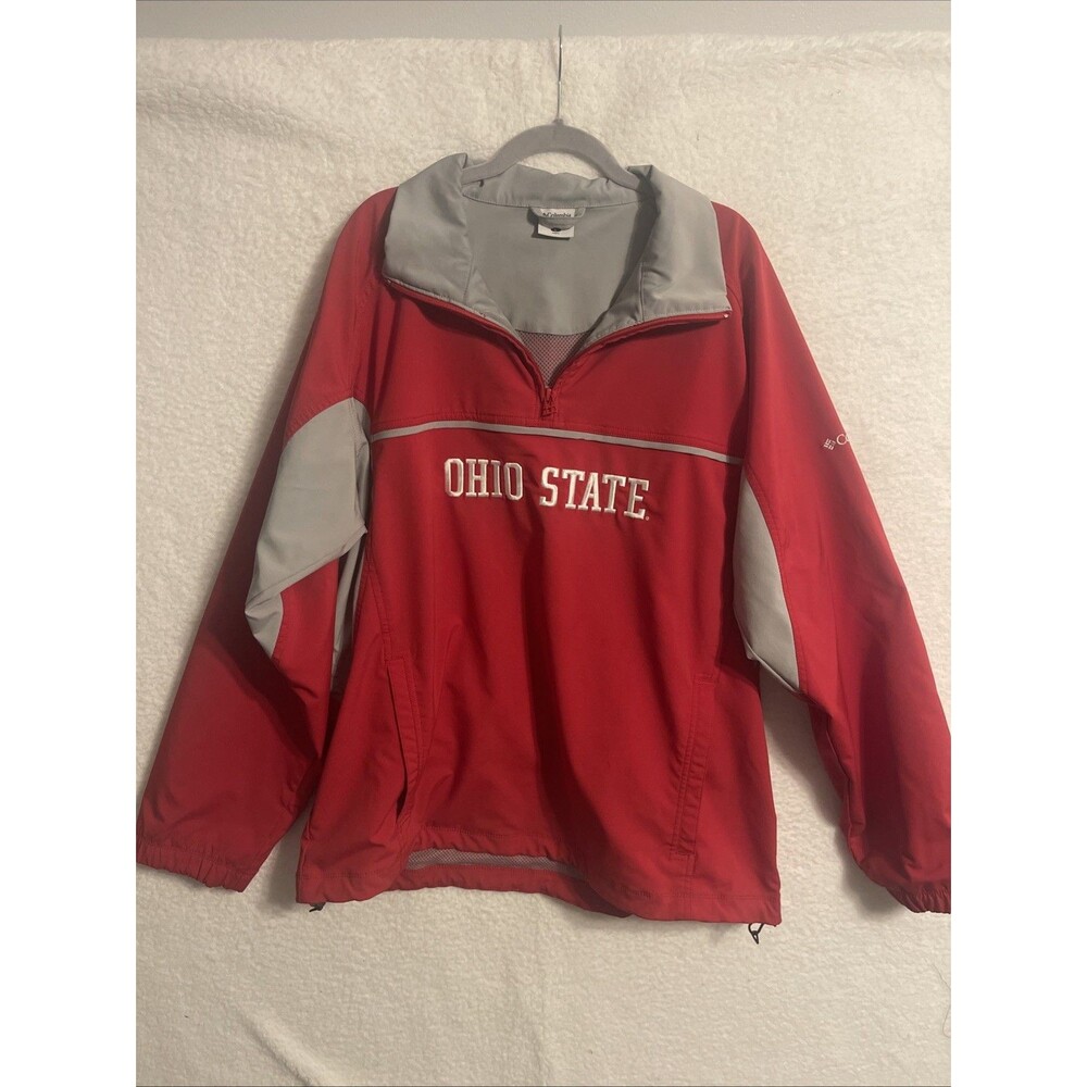 Ohio State Buckeyes Jacket Mens Large Red Pullover 1/4 Zip Windbreaker Columbia
